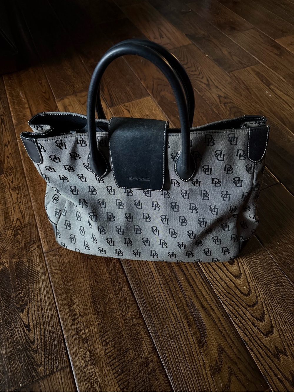 Dooney & Bourke Gray Monogram Messenger Tote with Black Trim